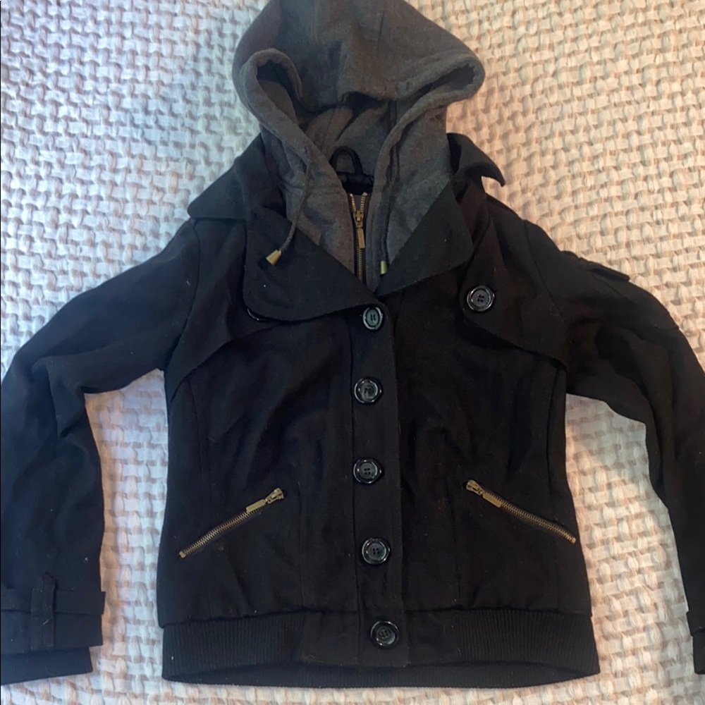 Charlotte Russe Black and Gray Hooded Jacket